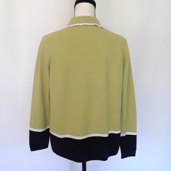 Liz Claiborne Avocado Green Striped Zip Up Sweater - Picture 7 of 10